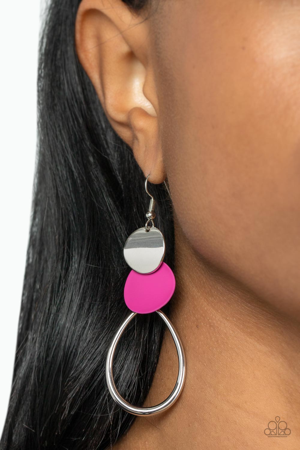 Retro Reception - Pink and Silver Earrings- Paparazzi Accessories