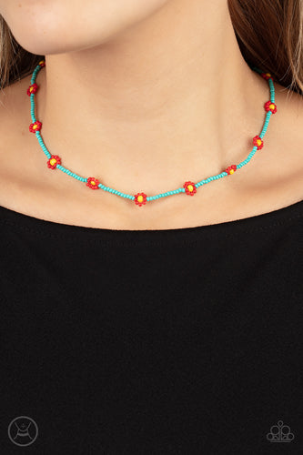 Colorfully Flower Child - Blue and Red Necklace- Paparazzi Accessories