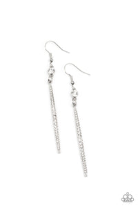 Skyscraping Shimmer - White and Silver Earrings- Paparazzi Accessories