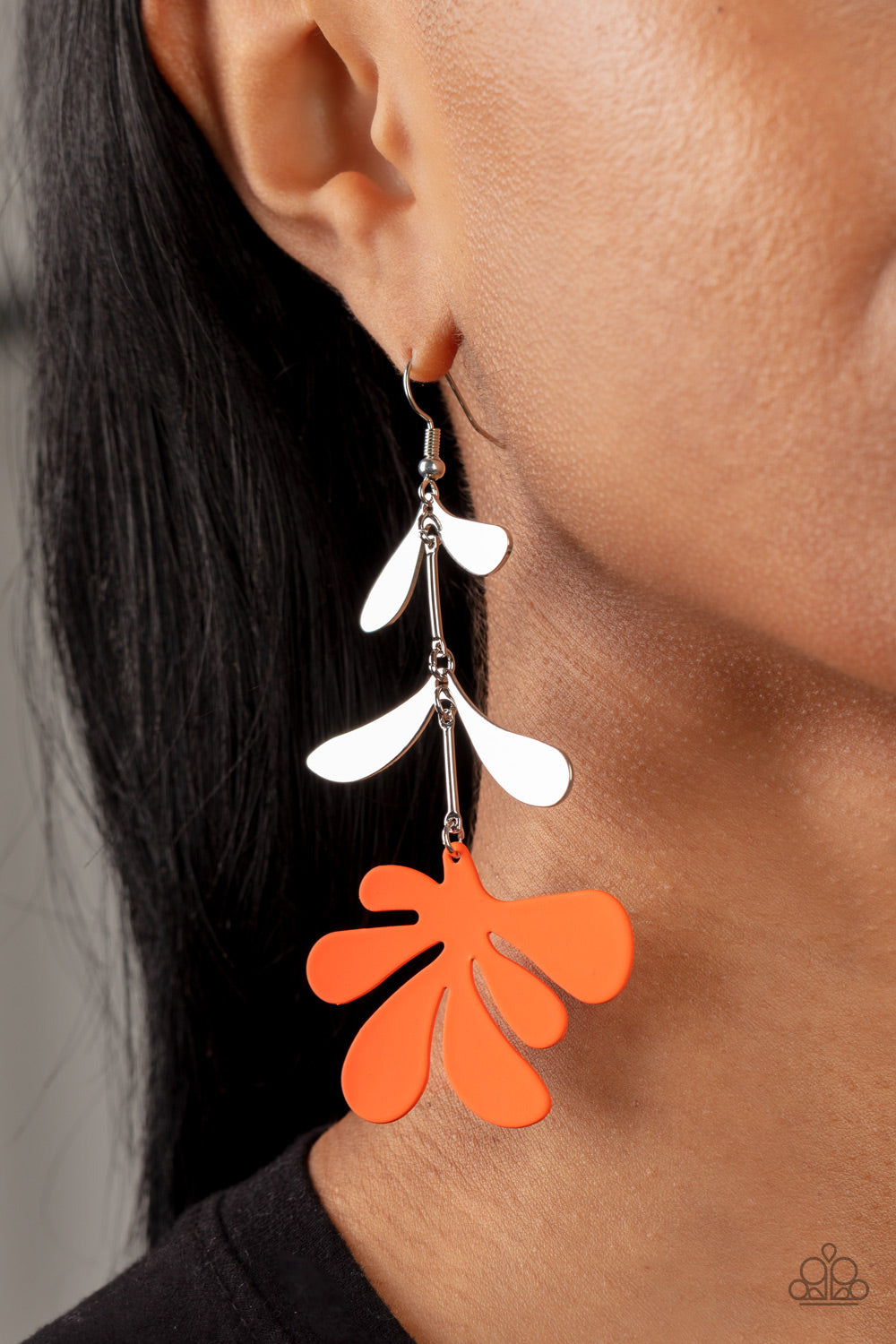 Palm Beach Bonanza - Orange and Silver Earrings- Paparazzi Accessories