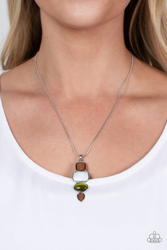 Elemental Energy - Green and Silver Necklace- Paparazzi Accessories