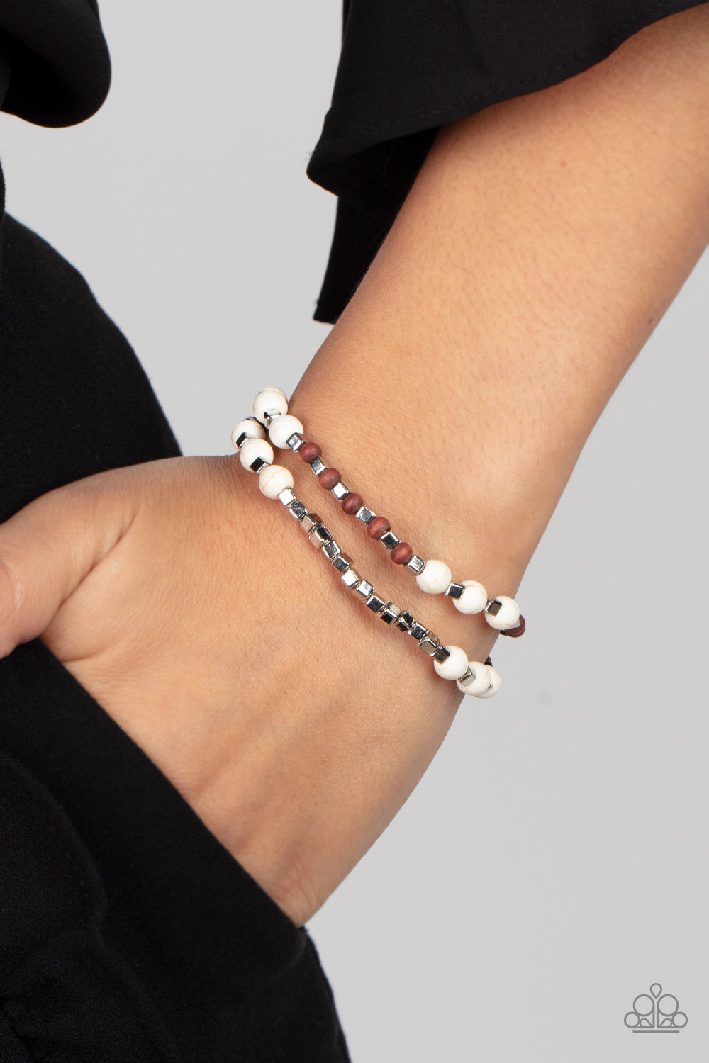 Backcountry Beauty - White and Brown Bracelets- Paparazzi Accessories