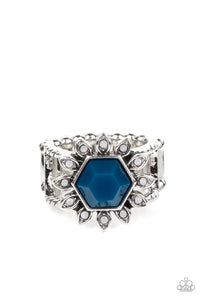 Wonderfully Wallflower - Blue and Silver Ring- Paparazzi Accessories