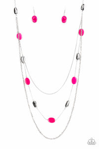 Barefoot and Beachbound - Pink and Silver Necklace- Paparazzi Accessories