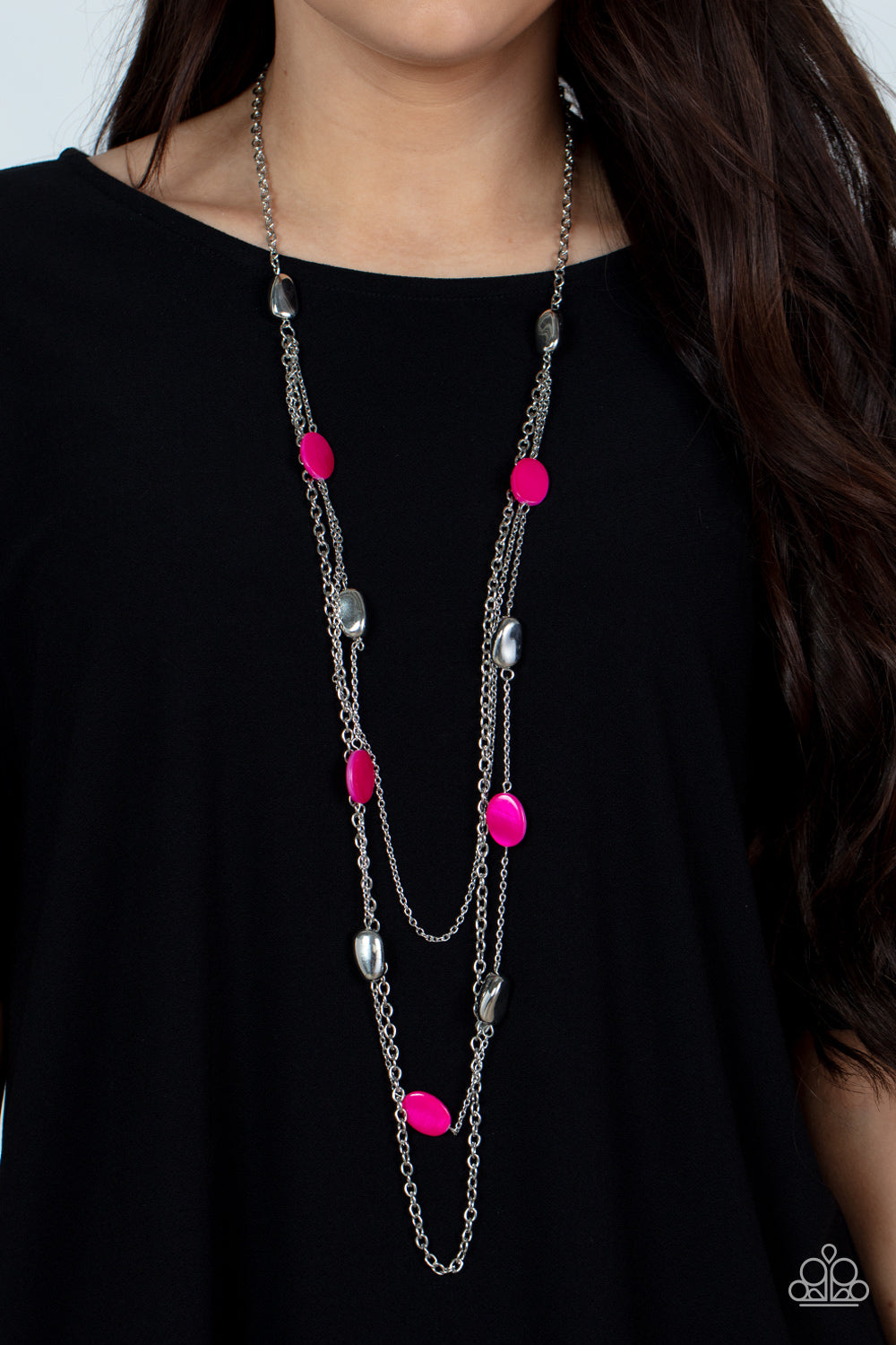 Barefoot and Beachbound - Pink and Silver Necklace- Paparazzi Accessories