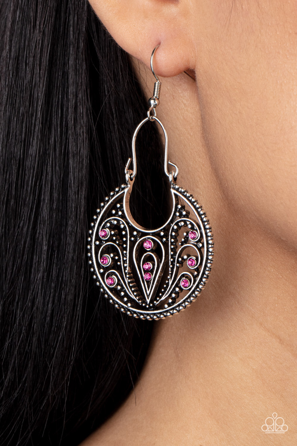 Vineyard Villa - Pink and Silver Earrings- Paparazzi Accessories