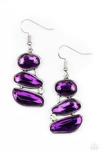 Gem Galaxy - Purple and Silver Earrings- Paparazzi Accessories