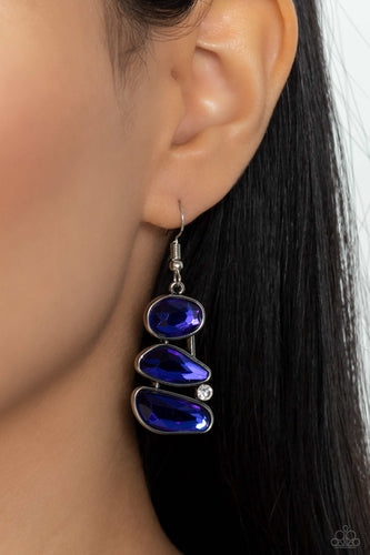 Gem Galaxy - Blue and Silver Earrings- Paparazzi Accessories