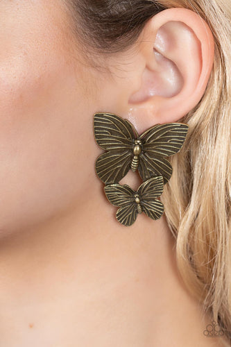 Blushing Butterflies - Brass Earrings- Paparazzi Accessories