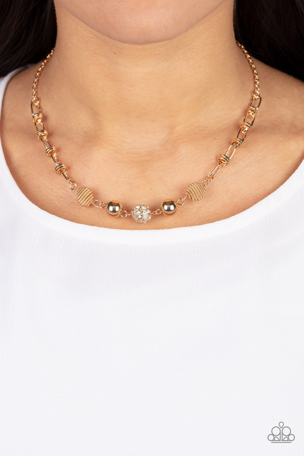 Taunting Twinkle - White and Gold Necklace- Paparazzi Accessories