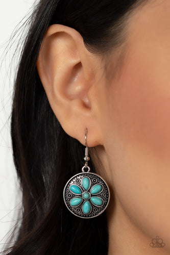 Saguaro Spring - Blue and Silver Earrings- Paparazzi Accessories