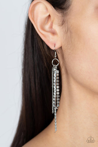 Swing Dance Dazzle - White and Silver Earrings- Paparazzi Accessories