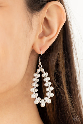 Absolutely Ageless - White andSIlver Earrings- Paparazzi Accessories