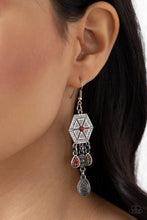 Load image into Gallery viewer, Dreamcatcher Delight - Orange and Silver Earrings- Paparazzi Accessories