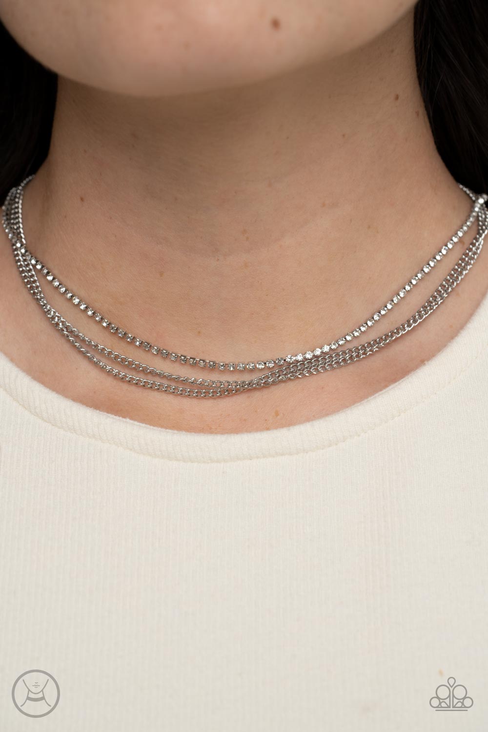 Glitzy Gusto - White and Silver Necklace- Paparazzi Accessories