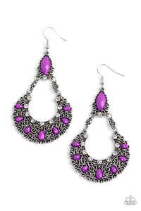 Fluent in Florals - Purple and Silver Earrings- Paparazzi Accessories