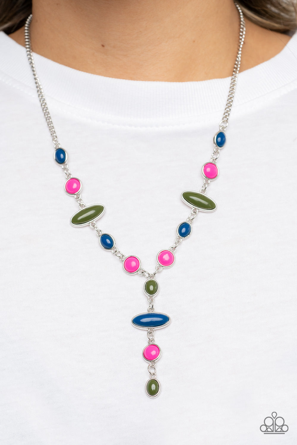 Authentically Adventurous - Multicolored Silver Necklace- Paparazzi Accessories