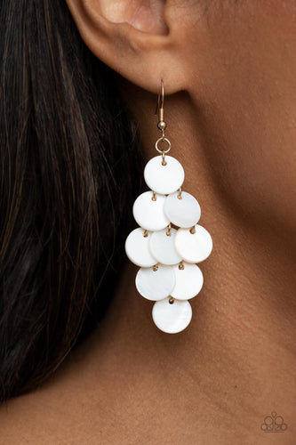Tropical Tryst - White and Gold Earrings- Paparazzi Accessories