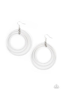Colorfully Circulating - White and Silver Earrings- Paparazzi Accessories