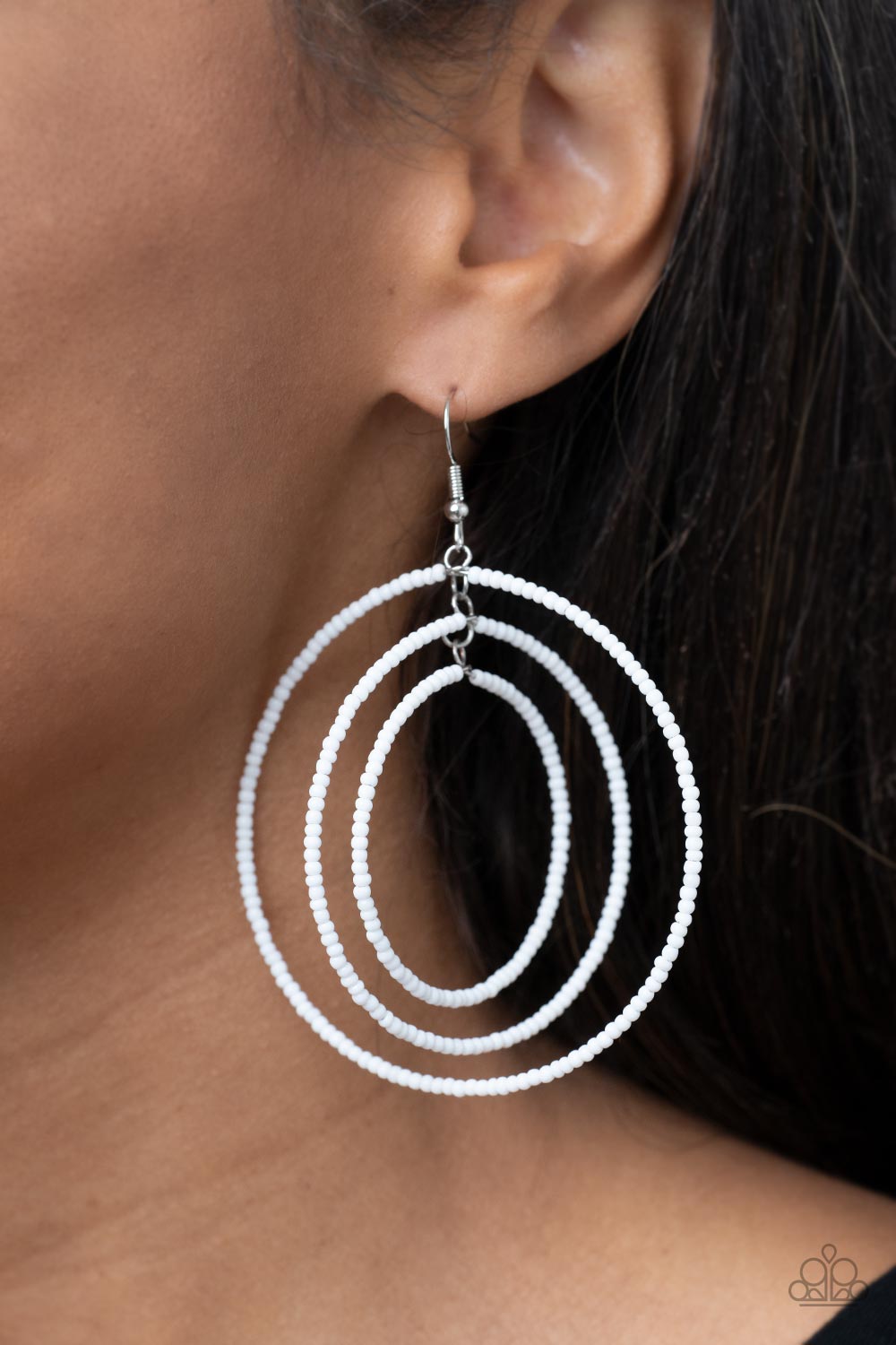 Colorfully Circulating - White and Silver Earrings- Paparazzi Accessories