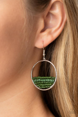 Head-Over-Horizons - Green and Silver Earrings- Paparazzi Accessories