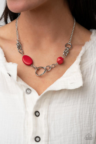 Sonoran Solo - Red and Silver Necklace- Paparazzi Accessoires