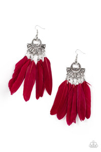 Plume Paradise - Red and Silver Earrings- Paparazzi Accessories