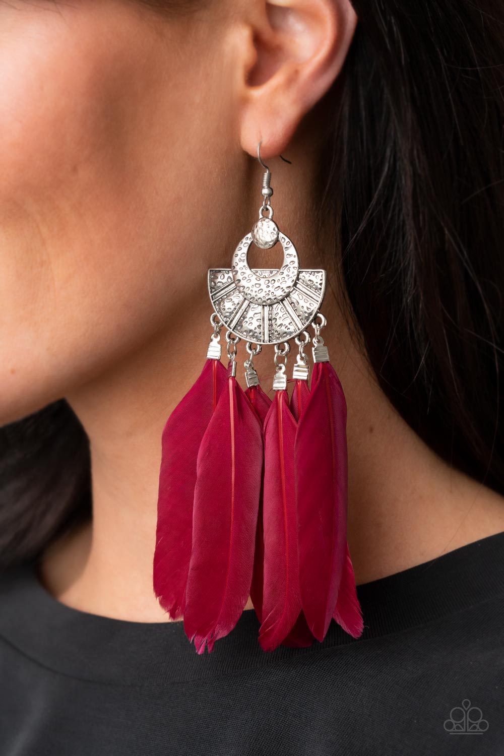Plume Paradise - Red and Silver Earrings- Paparazzi Accessories