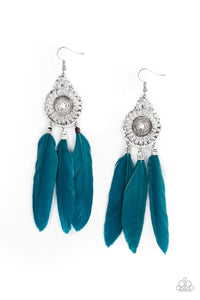 Pretty in PLUMES - Blue and Silver Earrings- Paparazzi Accessories