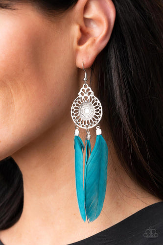 Pretty in PLUMES - Blue and Silver Earrings- Paparazzi Accessories