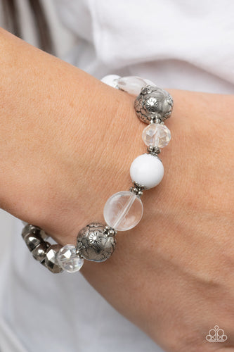 Pretty Persuasion - White and Silver Bracelet- Paparazzi Accessories