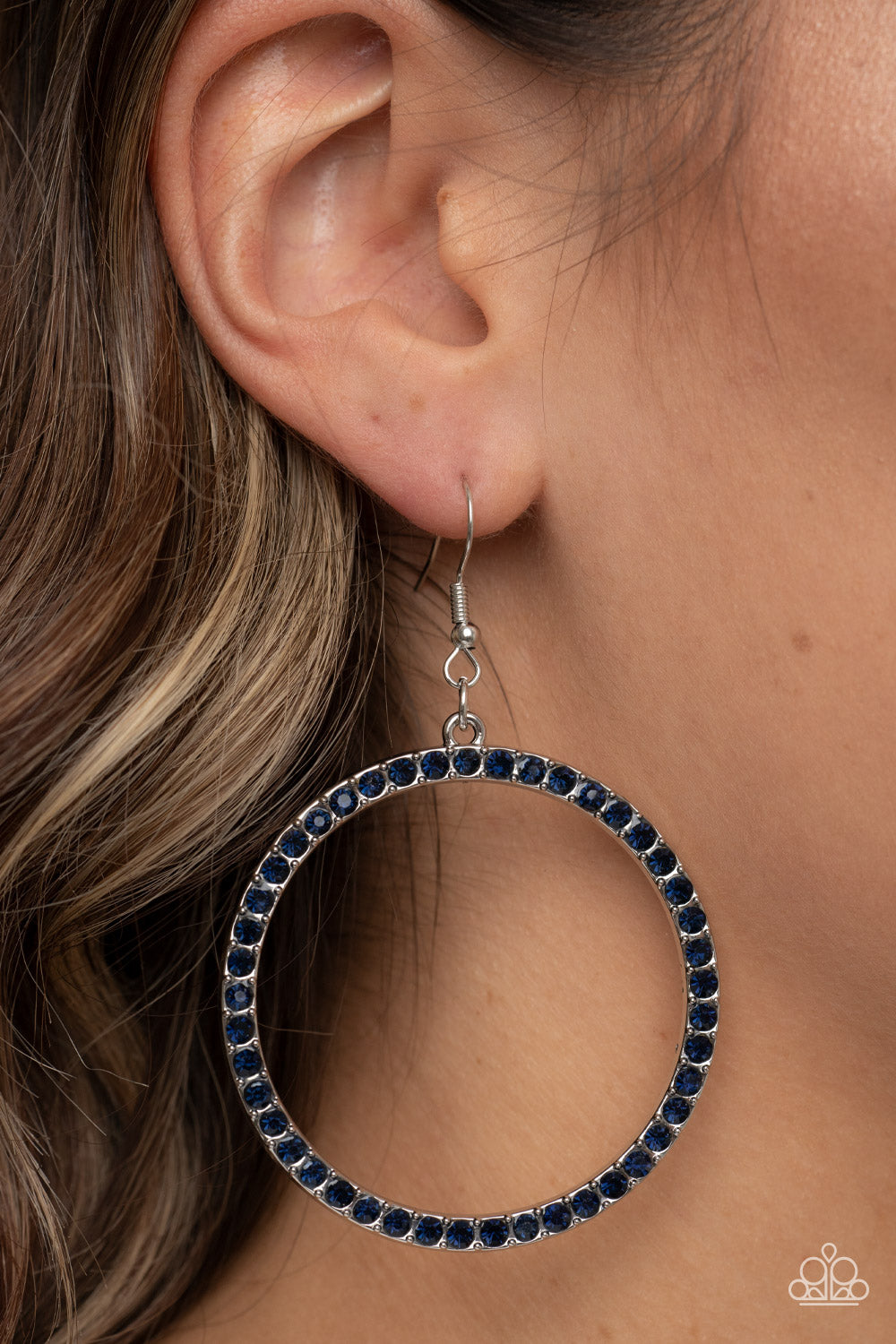 Head-Turning Halo - Blue and Silver Earrings- Paparazzi Accessories