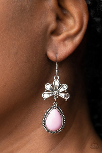 Brightly Blooming - Pink and Silver Earrings- Paparazzi Accessories
