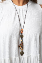 Load image into Gallery viewer, Knotted Keepsake - Orange and Brass Necklace- Paparazzi Accessories