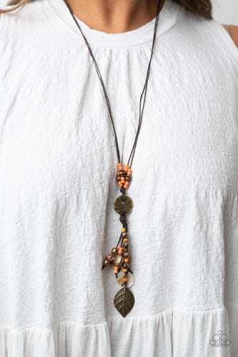 Knotted Keepsake - Orange and Brass Necklace- Paparazzi Accessories