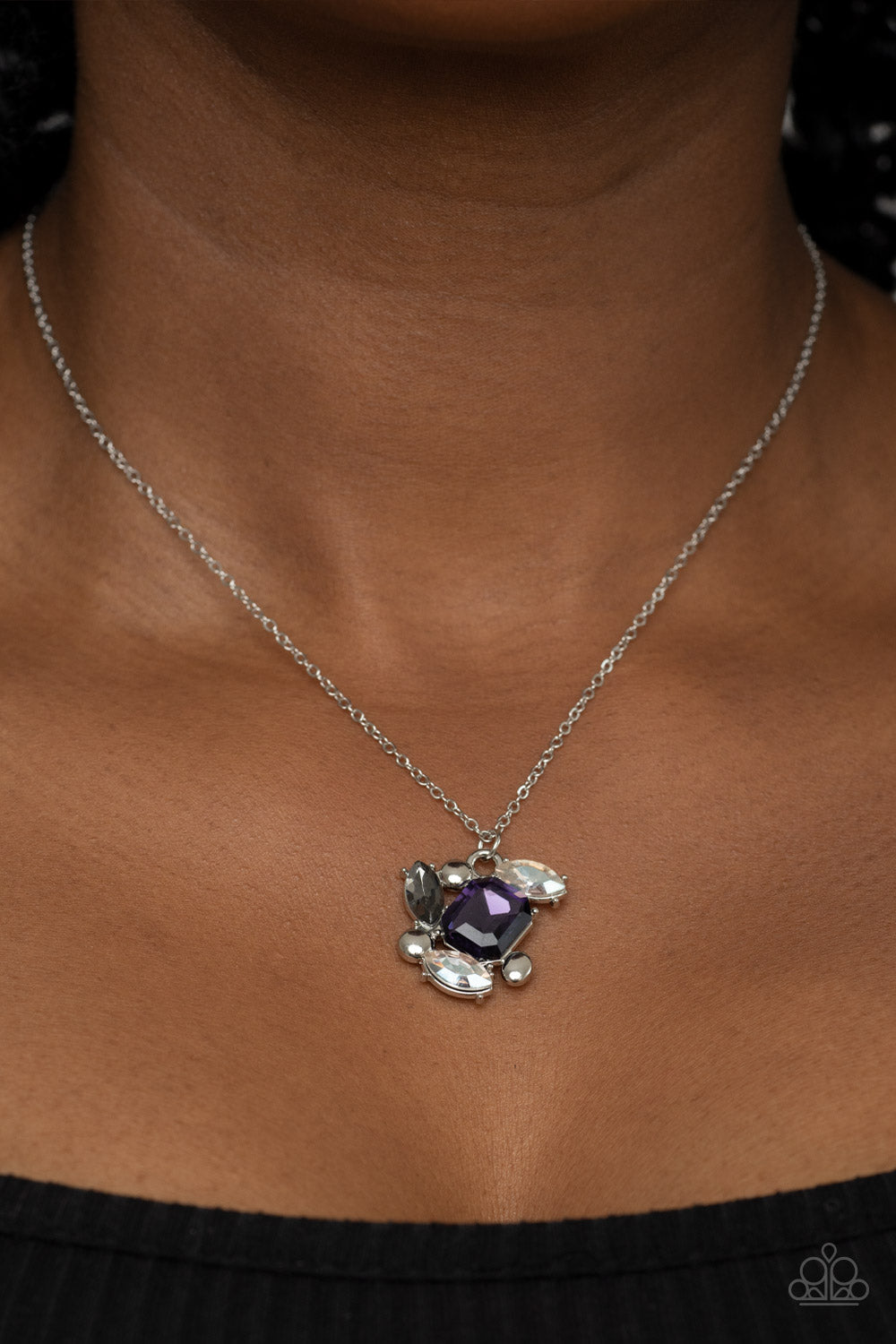 Prismatic Projection - Purple and Silver Necklace- Paparazzi Accessories