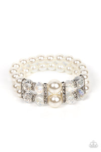Timelessly Tea Party - White and Silver Bracelet- Paparazzi Accessories