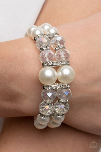 Timelessly Tea Party - White and Silver Bracelet- Paparazzi Accessories