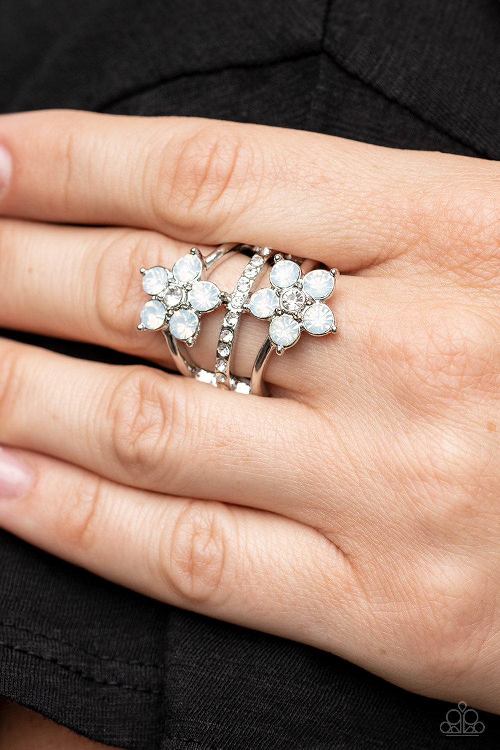 Precious Petals - White and Silver Ring- Paparazzi Accessories