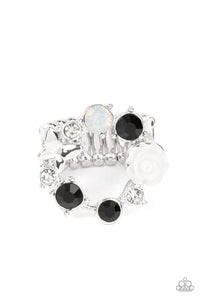 Butterfly Bustle - Black and Silver Ring- Paparazzi Accessories