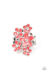 Boastful Blooms - Red and Silver Ring- Paparazzi Accessories