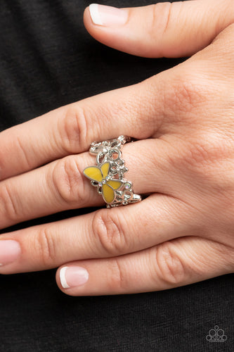 All FLUTTERED Up - Yellow and Silver Ring- Paparazzi Accessories