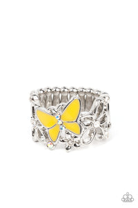 All FLUTTERED Up - Yellow and Silver Ring- Paparazzi Accessories