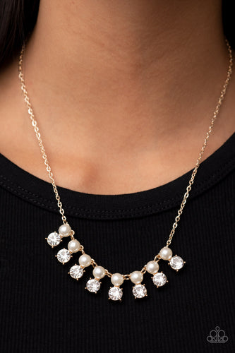 Dashingly Duchess - White and Gold Necklace- Paparazzi Accessories
