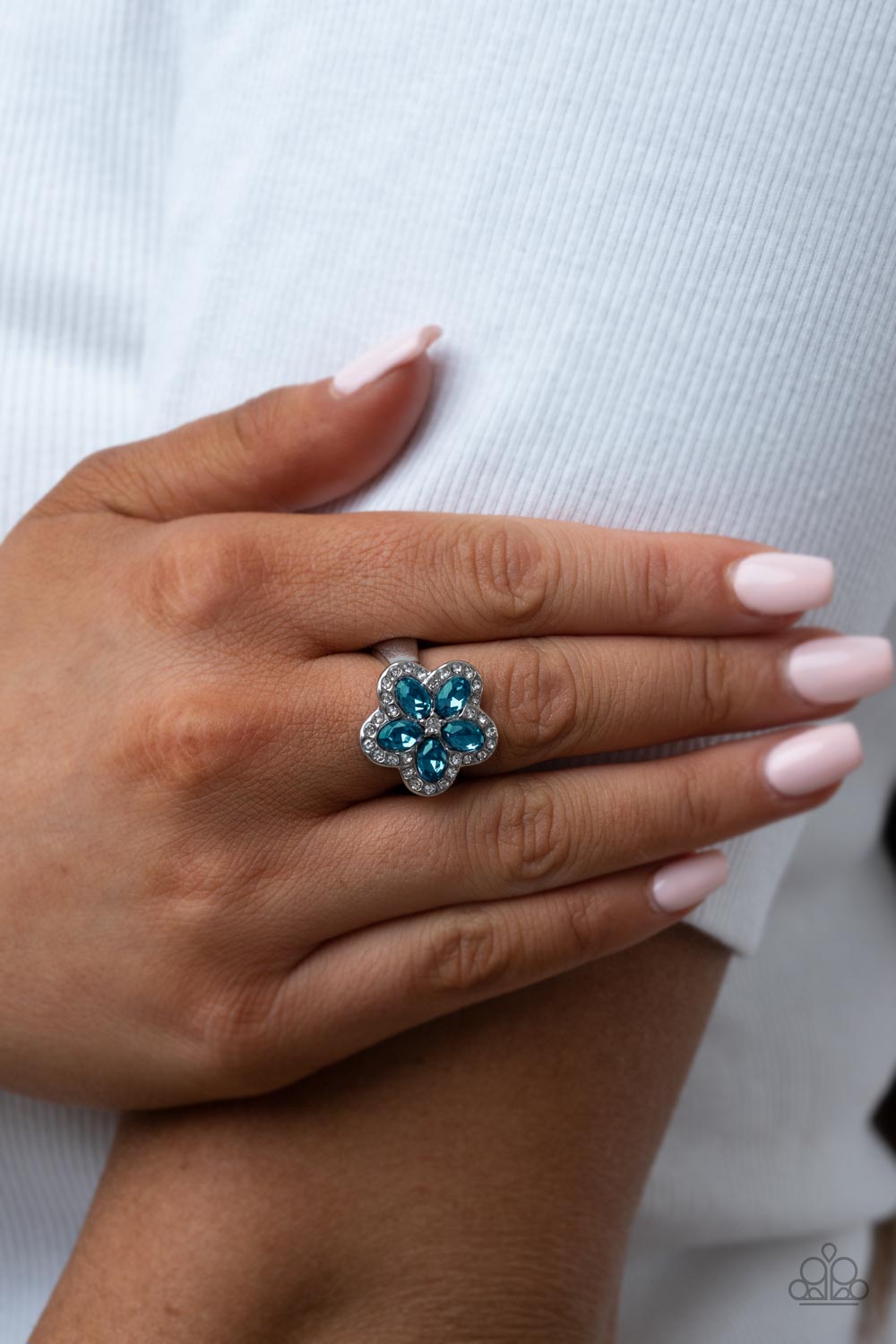 Efflorescent Envy - Blue and Silver Ring- Paparazzi Accessories