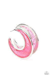 Charismatically Curvy - Pink and Silver Earrings- Paparazzi Accessories