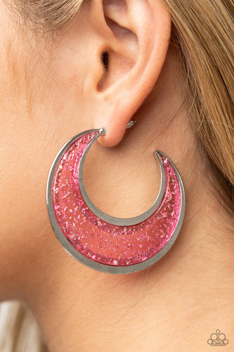 Charismatically Curvy - Pink and Silver Earrings- Paparazzi Accessories