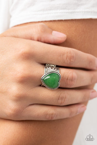 Stone Age Admirer - Green and Silver Ring- Paparazzi Accessories