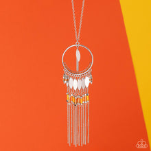 Load image into Gallery viewer, Dancing Dreamcatcher - Orange and Silver Necklace- Paparazzi Accessories