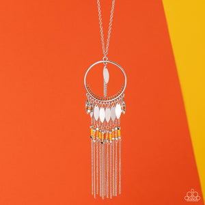 Dancing Dreamcatcher - Orange and Silver Necklace- Paparazzi Accessories